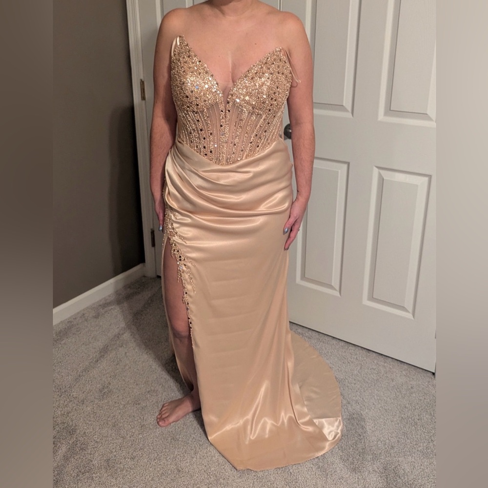 NEW FORMAL SLEEVELESS SHEATH STRAPLESS DRESS EMBROIDERED WITH SEQUINS NX F1466 - Picture 13 of 14